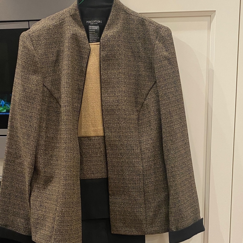 3pc pant suit black pants and tweed shell and jacket